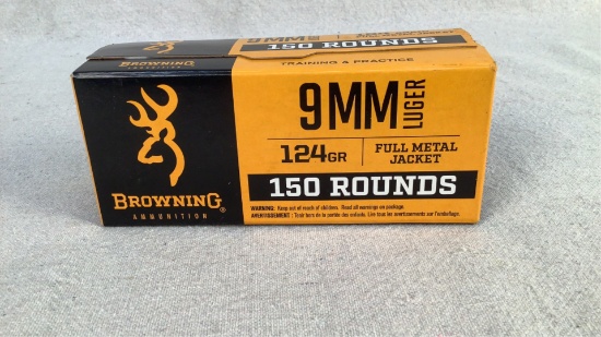 (150) Browning 124gr 9mm Luger FMJ Ammo