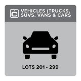 Trucks, SUVs, Vans, & Cars - Lots 201-299