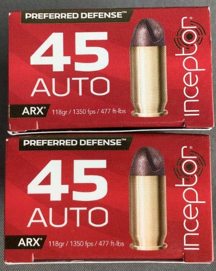 (2x) 20 Rnds .45 ACP Inceptor ARX Ammo