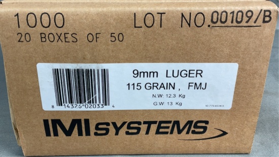 1000 Rnds 9MM IMI Systems