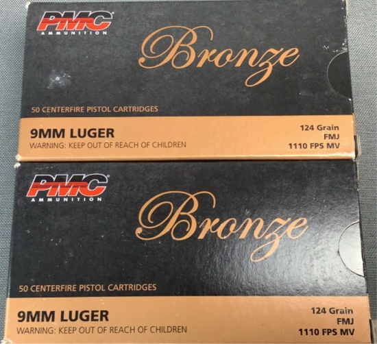 (2x) 50 Rnds 9mm Luger PMC Bronze Ammo