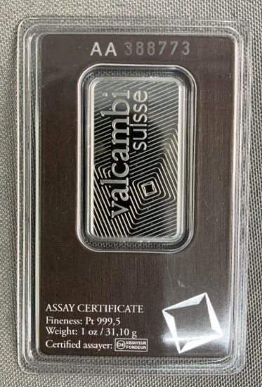 Valcambi Suisse 1oz Platinum Assay Certificate