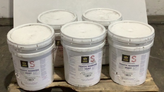 (5) Crown 5 Gal White Traffic Marking Paint