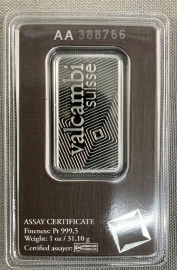 Valcambi Suisse 1oz Platinum Assay Certificate