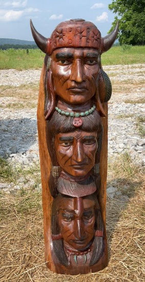 40" Teak Wood Totem Pole