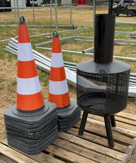 Wood Burning Chimney & Traffic Cones