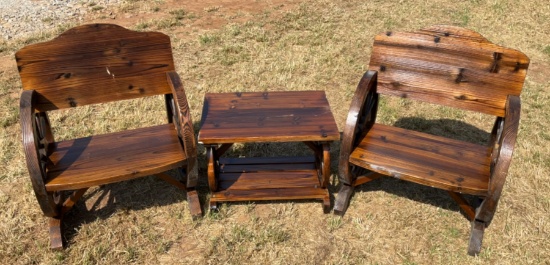 Wooden Wagon Wheel Patio Set