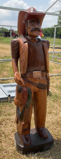 6' Teak Wood Cowboy Statue