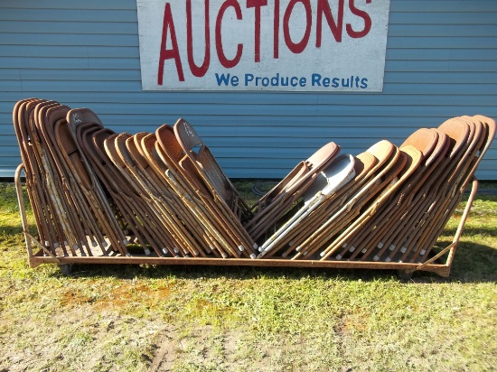 Lot of Metal Folding Chairs with Cart