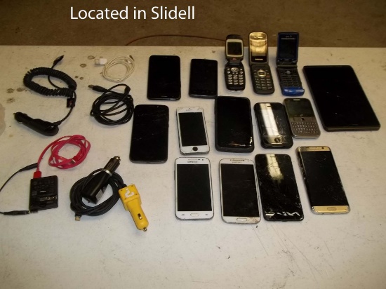 Lot of 14 Various Cell Phones, 1 Tablet, Various Chargers