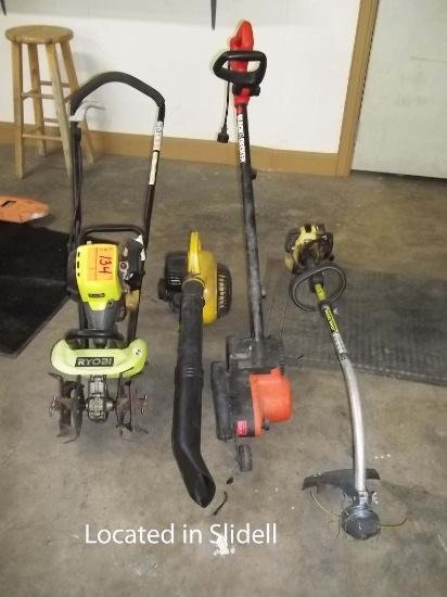 Lot of Ryobi 4-Cycle Tiller, Electric Black & Decker Edger, etc