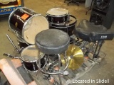 Lot of First Act Small Drum Set w 2 Drummer Chairs and Stool