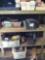 Lot on 4 Shelves of Various Filters, Brad Nailer, Spray Bottles, Rubber Hangers, Vehicle