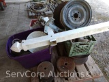 Lot on Pallet of Various Rims, Plastic Mailbox 4x4 Covering, Nuts, Bolts, Fencing, Hardware,