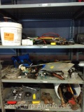 Lot on 3 Shelves of Various Tools: Hammer, Wrenches, Hand Tools, Lug Wrenches, 4-Ways, Hitch,