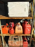Lot of Various Gas Cans, Coleman Ice Chest