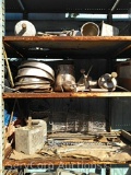 Lot on 5 Shelves of Stainless Cookware, Pumps, Tops, Baskets, Inserts, Insert Lids, Drain Board,