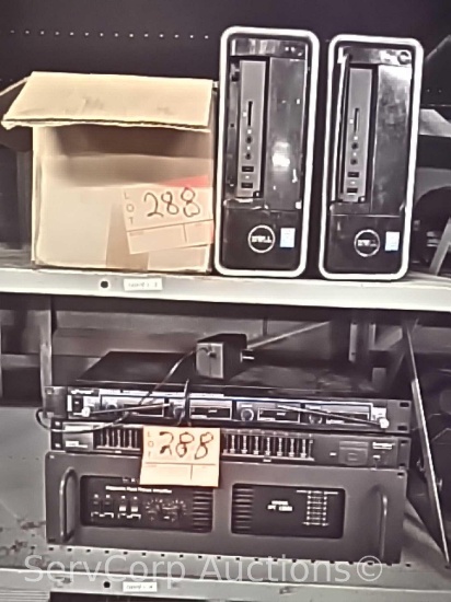 Lot of 2 Dell Inspiron computer towers, Shure P4800 processor, Carver magnetic power amp, etc.