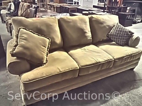 Tan 90" Couch with 2 Throw Pillows