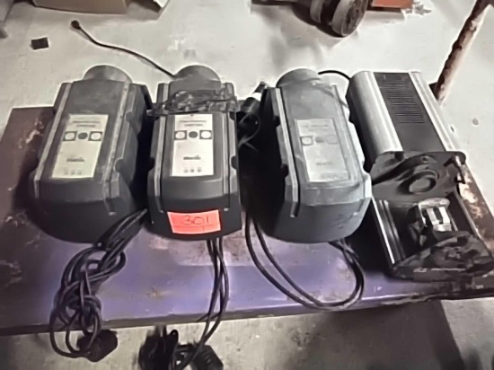 Lot on Shelf of 3 Martin Fiber Source CMY150 & 1 American DJ Scantron