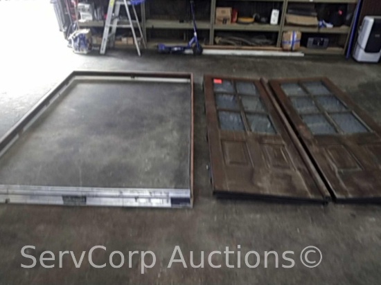 Designer window pane solid french doors w/casing, 66.5"x98.5" rough cut