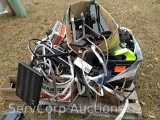 Lot on Pallet of interior light bars, jumper cables, air compressors, etc.