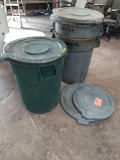 Lot of 4 various trash cans w/lids