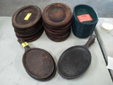 Lot of various cast/wooden hot plates & plastic serving baskets