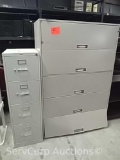 Lot of 5-door lateral file cabinet & 4-drawer letter file cabinet