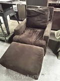 Brown brass tack high back chair with foot stool