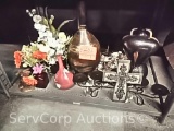 Lot on shelf of various vases & What-Nots decor