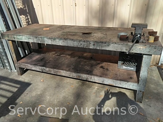 Wooden 3'x8' Work Table with 6-1/2 Ken-Tool Vice