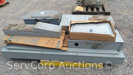 Lot on Pallet of various breaker/disconnect boxes & replacement door