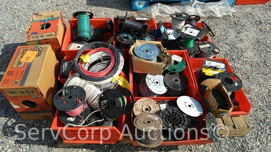 Lot on Pallet of 12-gauge jack chains, carburetor hose, various spools of wire: 12AWG, 16AWG, 14AWG,