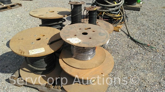 Lot on Pallet of flex rubber coated conduit #16, various spools of wire: 2/0 low volt, 3x4MM C-Class