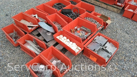 Lot on Pallet of various nuts, bolts, U-bolts, metal plates, brackets