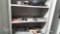 Lot on 3 Shelves: Saw Blades, Grinding Wheels, Small Pipe Benders, Wheel Barrow Tire, Kneed Pads,