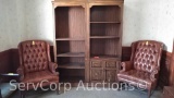 Lot of Book Shelf and (2) Button Tuck Wing Back Chairs