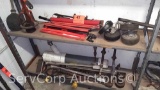 Lot on 2 Shelves of Pipe Cutter, Emergency Reflectors, Casters, Test Equipment