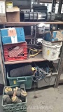 Lot on 3 Shelves of Various Test Balls, Drain Stoppers, Plastic Sleeves, Water Panels, Cone Stands,