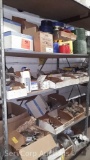 Lot on 4 Shelves of Warning Tape, Tile Sleeves, Replacement Sink Handles, Adapter Fittings, Trap