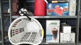 Lot on 2 Shelves - Fuel Pumps, Laundry Basket, Toddy Cold Brew System, Infuser Bottles, Cooler