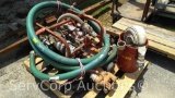 Lot on Pallet of Various Sub Pumps, Discharge Hoses, Hydro Test Pump, Working Condition Unknown