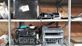 Lot on 2 Shelves - Hamilton Beach Microwave, HP Deskjet 5650, Epson Workforce WF3640 Printer, Canon