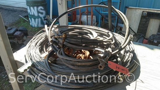 Lot on Shelf: Various Cable, Hydraulic Hoses, Chain, Cable Winch Puller