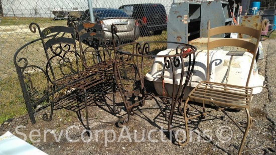 Lot of Wrought Iron Patio Table, Chairs & Headboard
