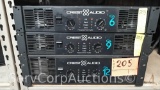 Lot on Shelf: Crest CA6 (powers on), Crest CA9 (powers on), & Crest CA12 (cord cut) Audio's
