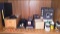 Lot on Shelf of Various Type Stamps & Stamp Refill Ink