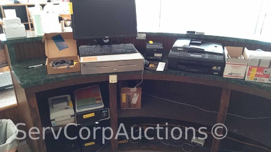 Lot of Dell PC, Register, Label Printer, 2 Receipt Printers, Brothers Printer, 2 Battery Back-Ups