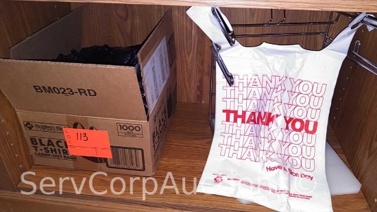 Lot on Shelf of T-Shirt Bags, T-Shirt Bag Dispenser